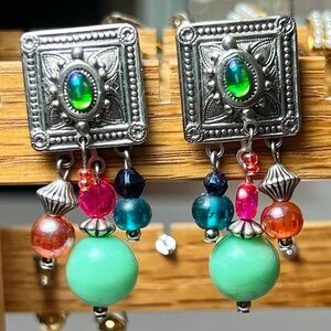Colorful bead and metal earrings